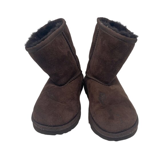 Ugg Girls Brown Suede Mid Calf Boots Size 12 Shearling Lining Outdoor Sole - Picture 1 of 14